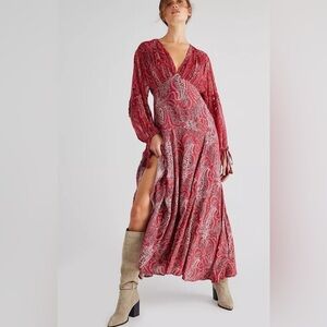 NWD Free People Mirage Paisley Maxi Dress Red Mix Print Women’s Size 8 (Read!)